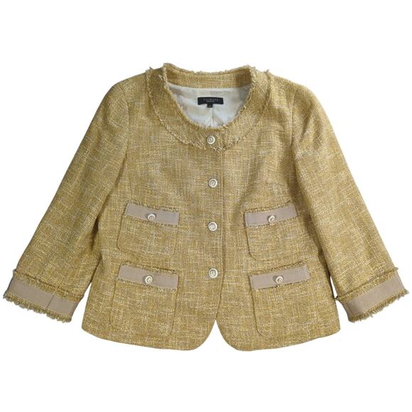 Talbots Womens Blazer Jacket 12 Yellow Tweed Textured Button Front Pocket Trim - Picture 1 of 13